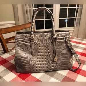 BRAHMIN Finley Carryall Melbourne pattern in glossy gray.
